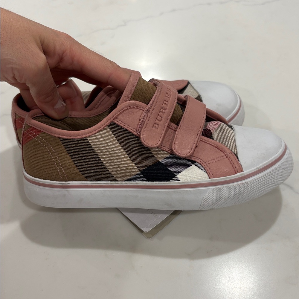 Burberry Kids Check and Leather Sneakers in slate Pink - Picture 7 of 9